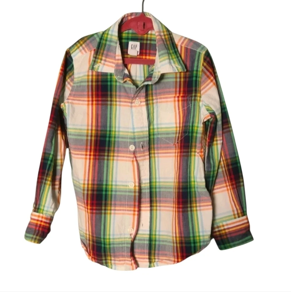 Gap boys plaid XS 4-5 100% cotton button-down shirt long sleeve